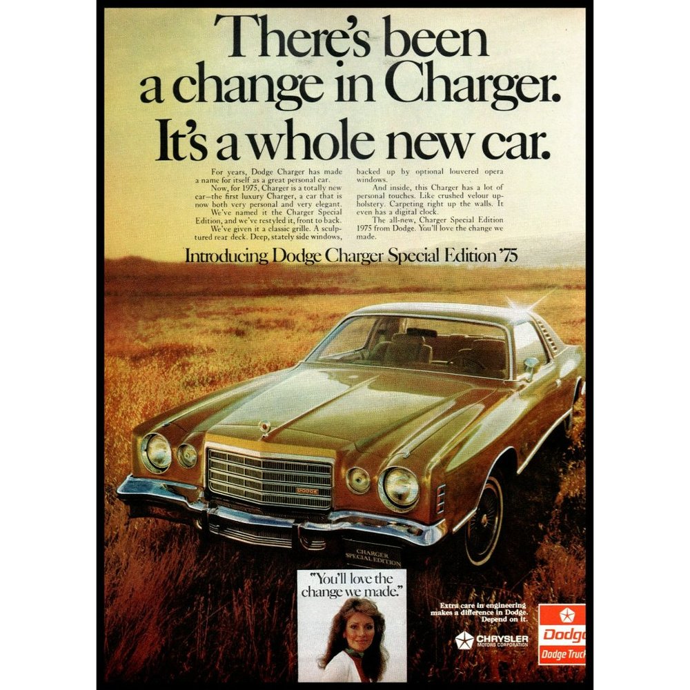 1975 Dodge Charger Special Edition 2 Door Coupe Vintage Print Ad Field Wall Art